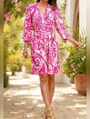 NWT La Fée Maraboutée Atelier Hot Pink Cream Floral Tunic Dress Italy Boho Chic
